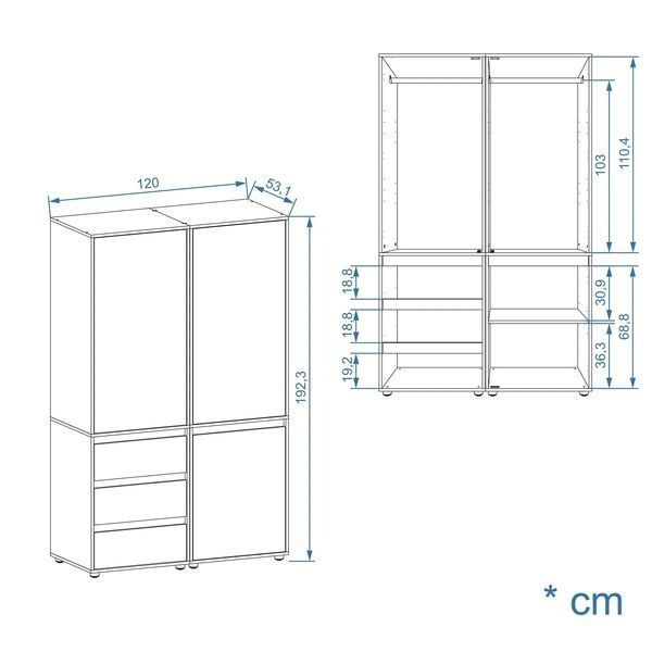 Шкаф для одежды с 3 дверцами и 3 ящиками | CUBE 120 p-186-560 фото
