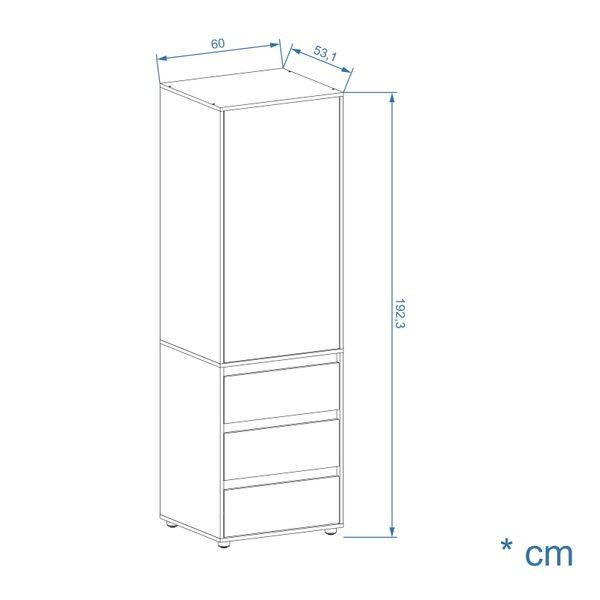 Мала шафа для одягу з 1 дверцятами та 3 шухлядами | CUBE 60S p-186-501  фото